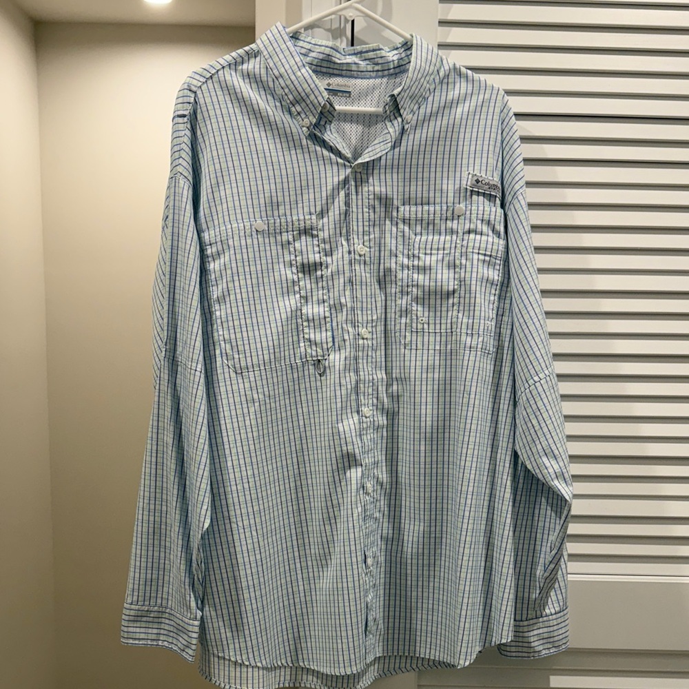 Columbia Men's Blue and White Checkered Shirt